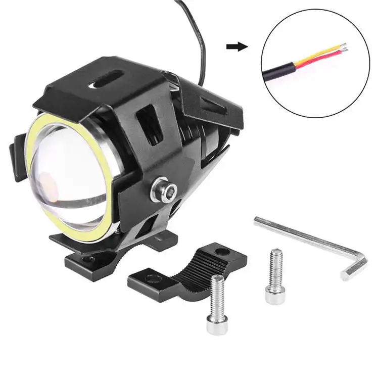 

1Pc IPX7 Motorcycle LED Headlight With Angel Eyes Motor Auxiliary Light Bright 125W Spotlight Bicycle Lamp Accessories FogLights