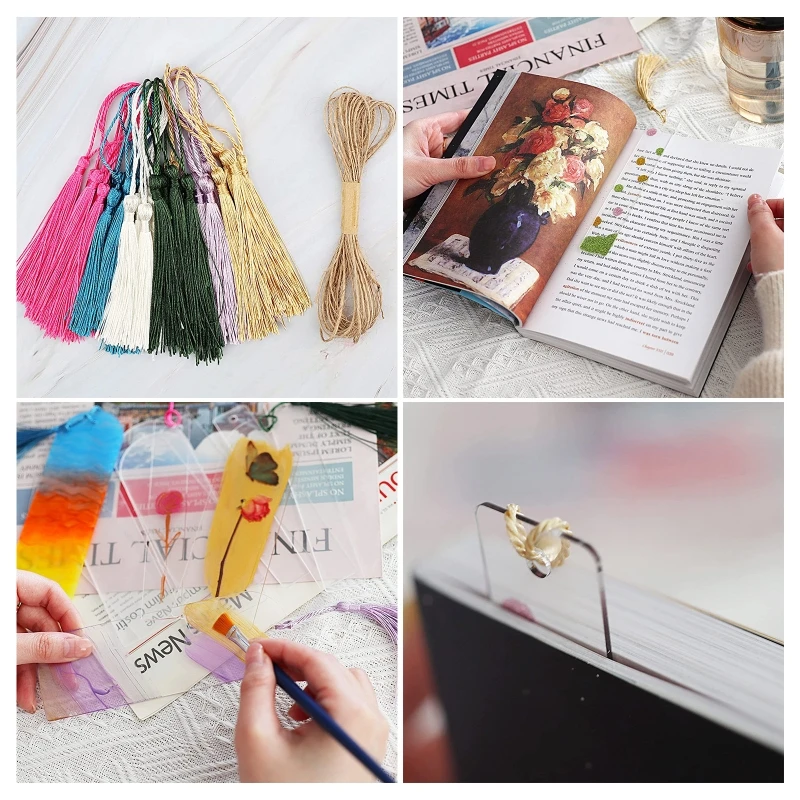 

N58F 30 Pieces Blank Acrylic Bookmark Clear Acrylic Bookmarks Blank with Tassel DIY Book Markers for Notebook Tags Making