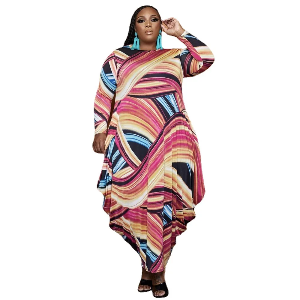 Plus Size Women's Printed Long Dress Sexy Dress Relaxed Casual Style Commuter Autumn/ Winter New long sleeve dresses for women