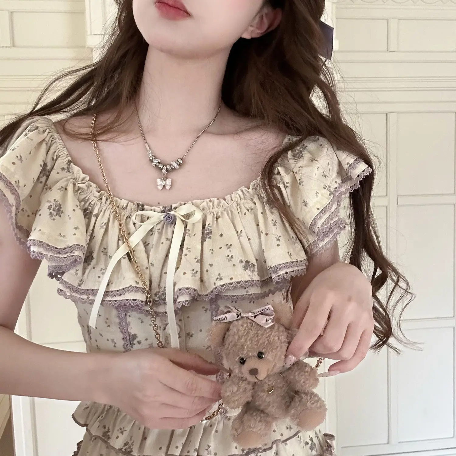 Комплект из двух предметов Женский изящный Приталенный топ с коротким рукавом и