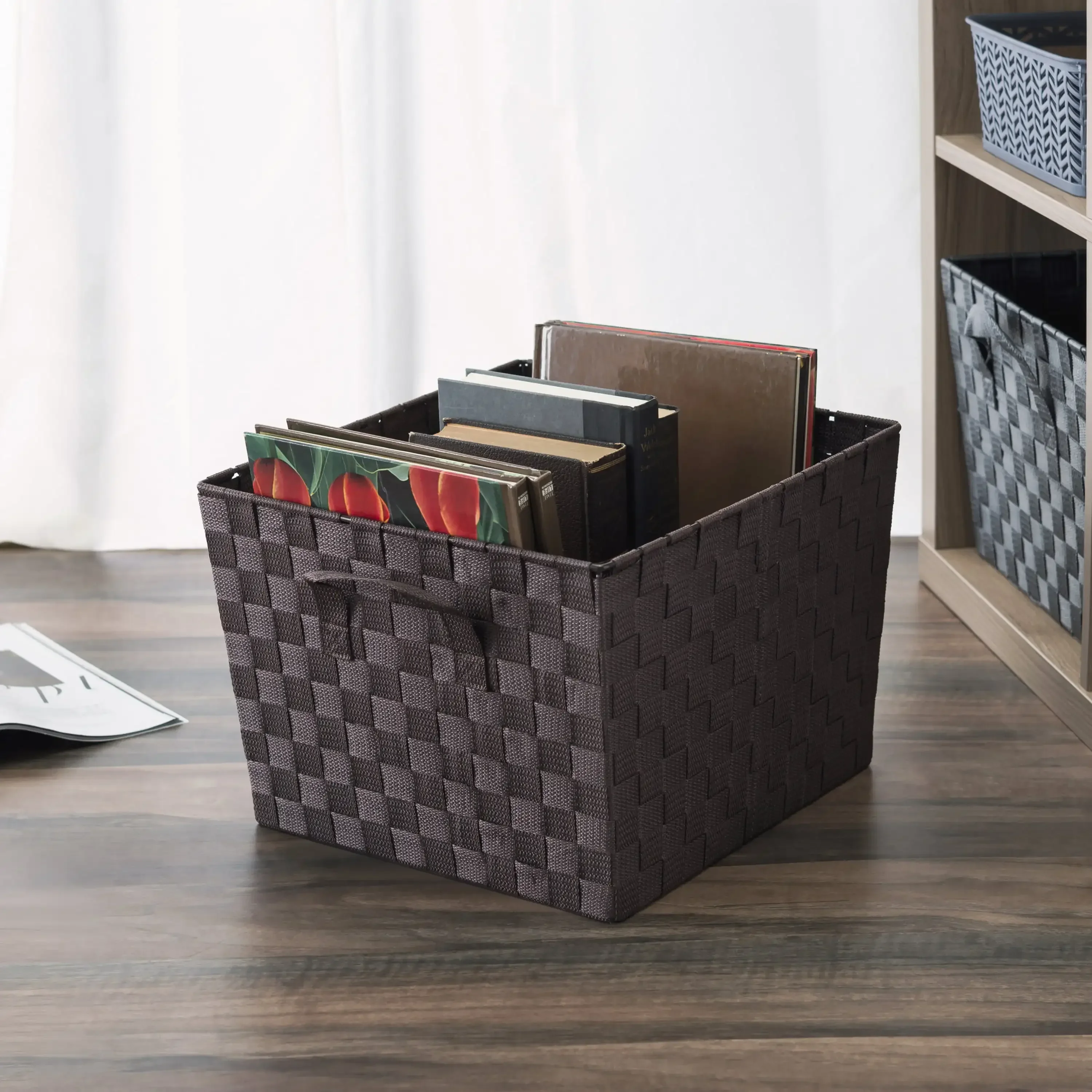 

g X-Large Polyester Woven Strap Storage Bin With Handles, Brown