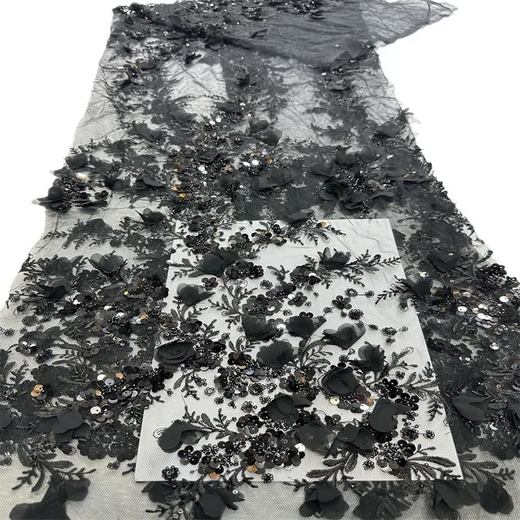 Сетчатая трехмерная ткань ручной работы с блестками и бисером для свадебного