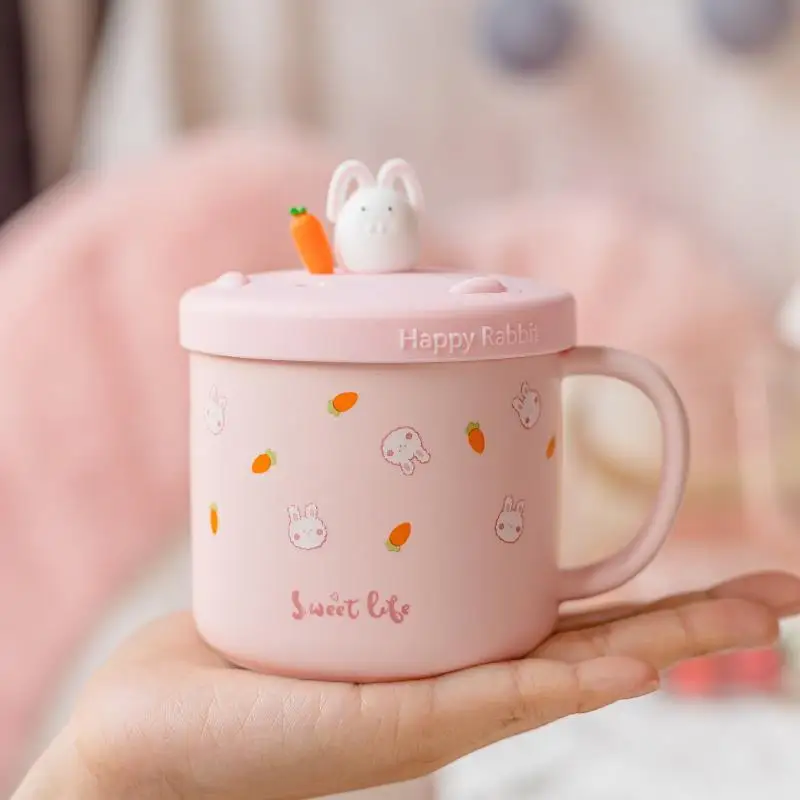 

Cute ceramic cup pink girl heart with lid spoon mug women's home drinking cup creative breakfast coffee cup