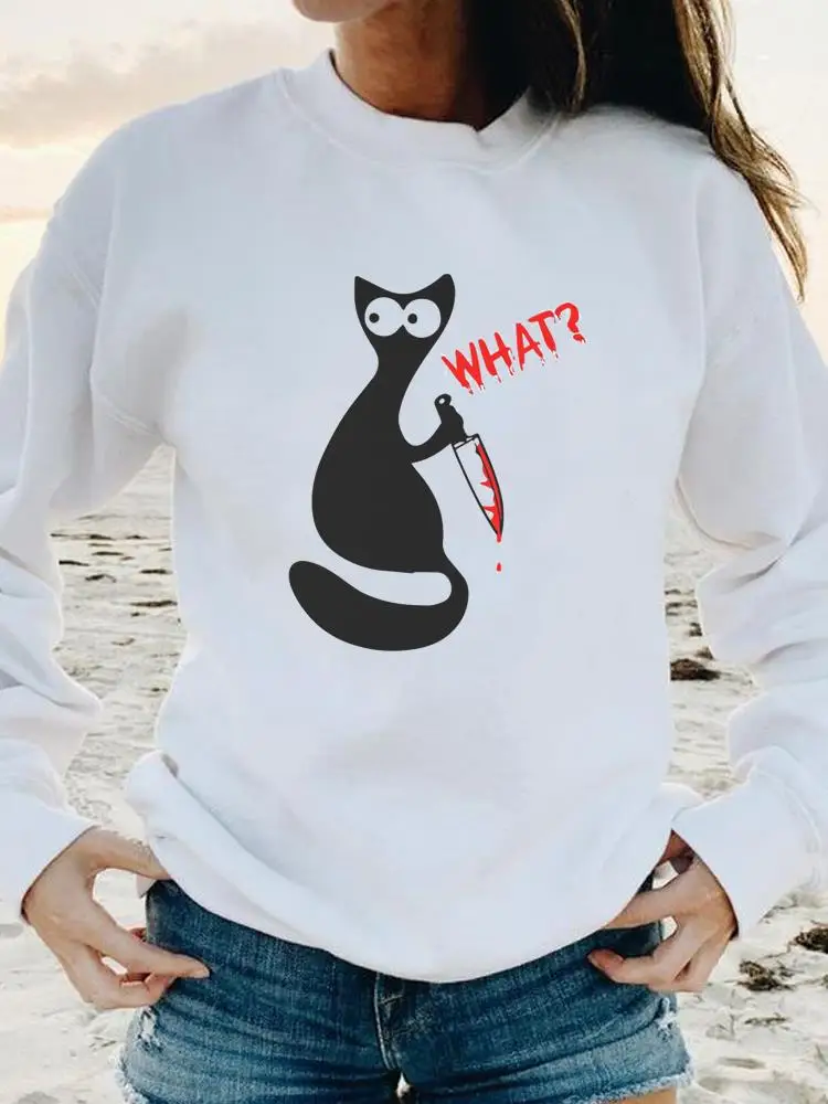 

Свитшот женский с графическим принтом, милый модный стильный пуловер с принтом кошки на Хэллоуин и День благодарения, Осень-осень