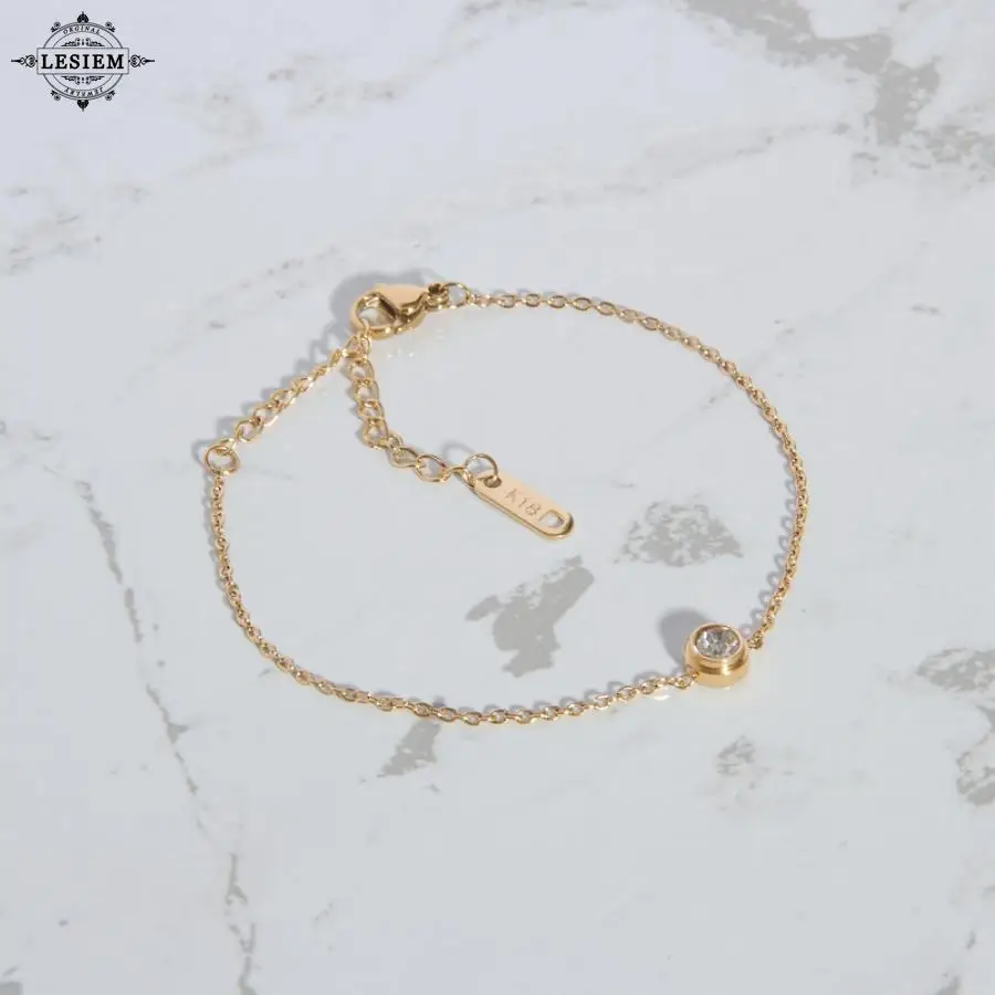 Модный дизайнерский женский браслет LESIEM золотого цвета простой циркониевый для