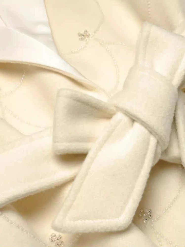 Seasixiang пальто с бисером для женщин отложным воротником и длинными рукавами поясом