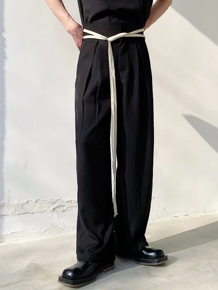 

Waist Matching Simple Rope Design Straight Tube Men's Trousers Solid Color 2023 Summer Fashion Male Pants 2A3173