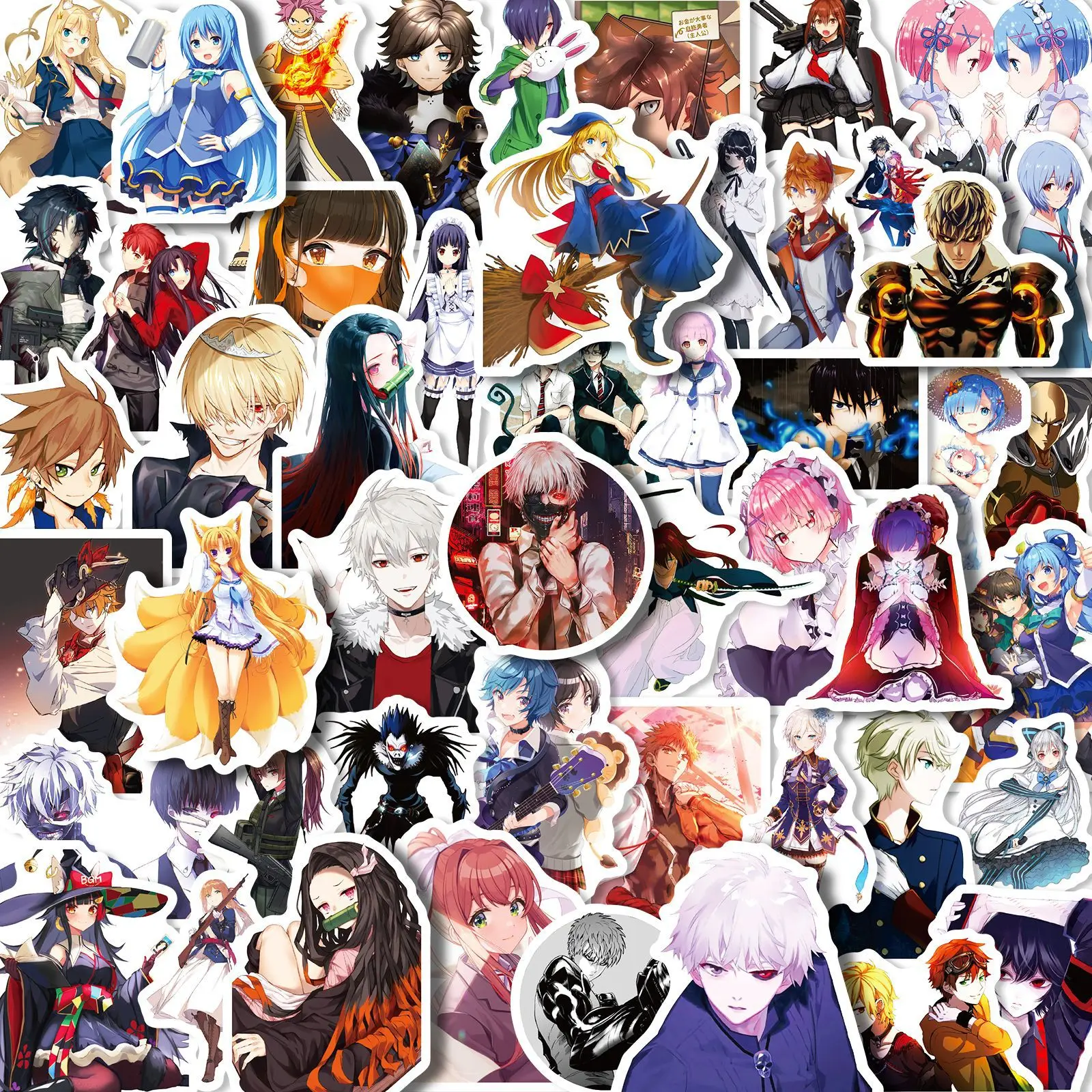 

50PCS Mutations Anime Characters Sticky Graffiti Sticker Aesthetic Decorative Sketchbook Scrapbooking PVC Accessories for Kids