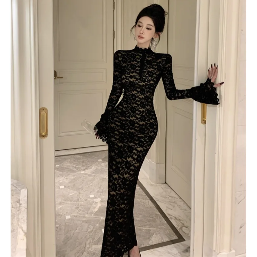 Lady Royal Sister Sle Сексуальное кружевное платье открытое облегающее длинное