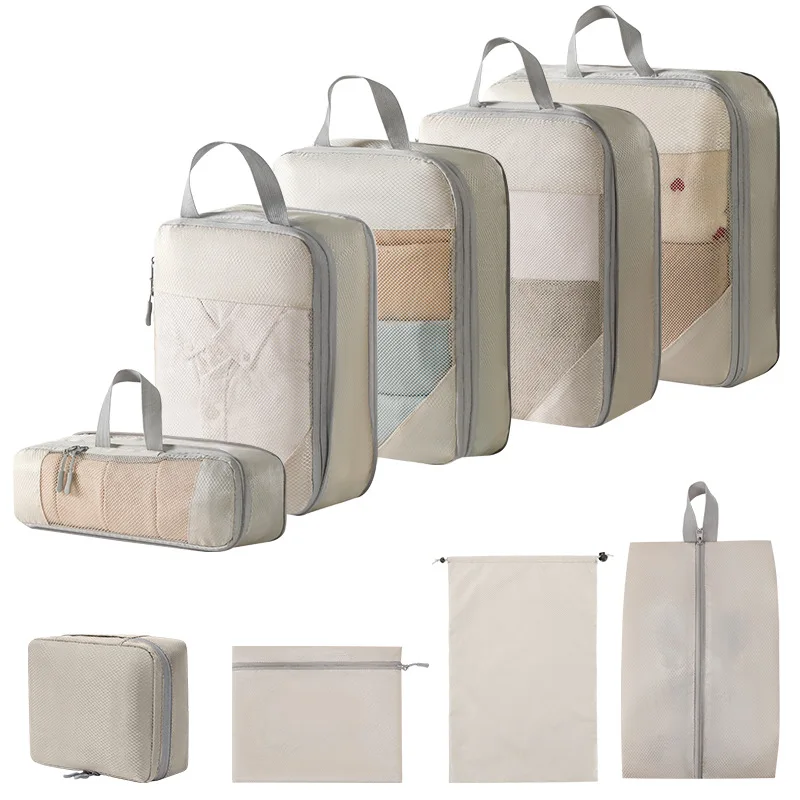 9PCS Travel Storage Bag Compressible Packing Cubes Foldable Travel Suitcase Nylon Portable With Handbag Luggage Organizer