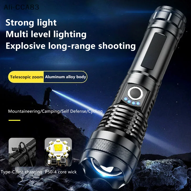 Фото XHP50.2 Led Flashlight With Battery Level Display Rechargeable 4 Core Torch Zoom Usb Hand Lantern For Camping Outdoor Emergency №1