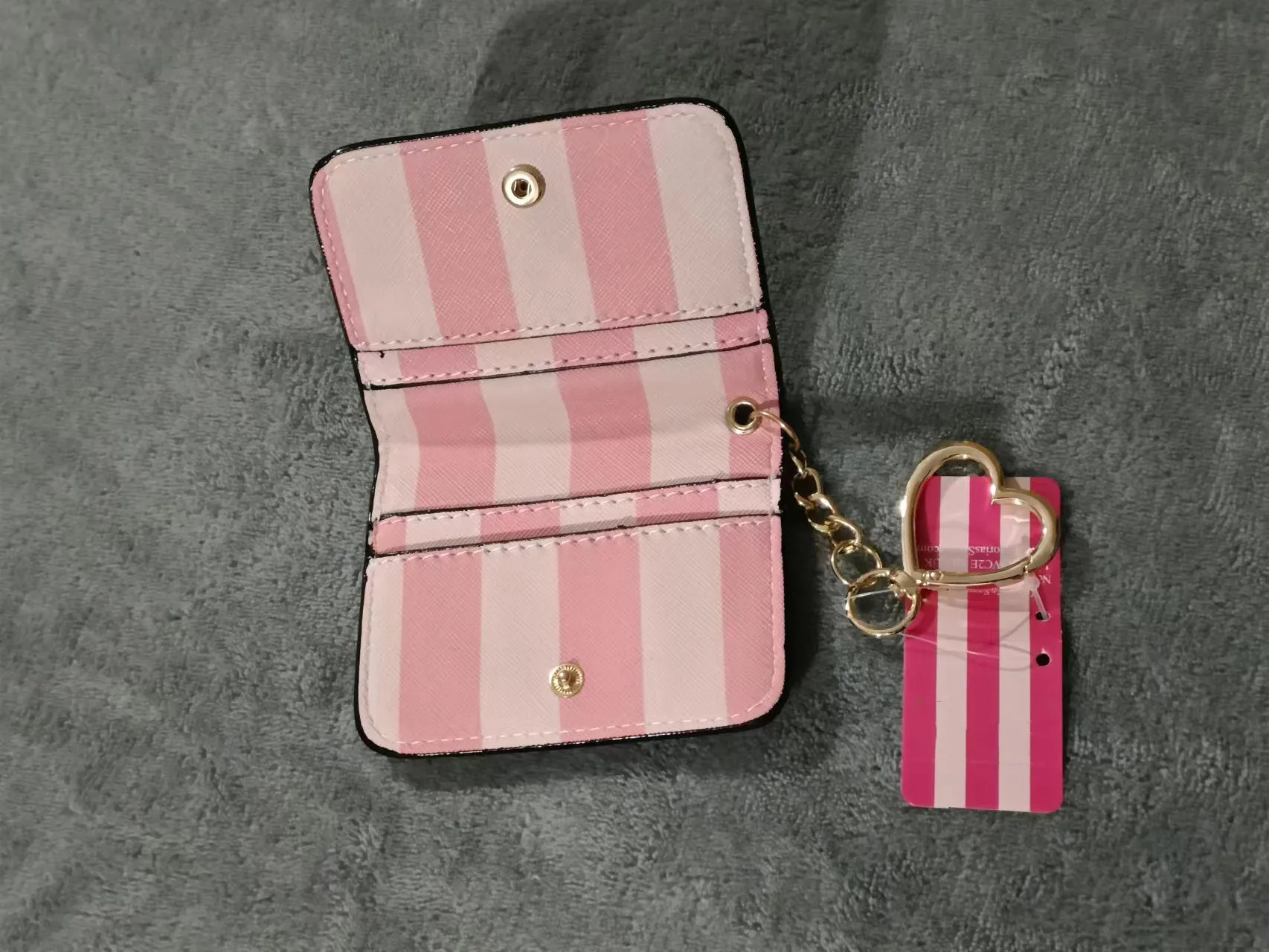 Pink Signature Card Holder Case Keychain Wallet New Coin Purse