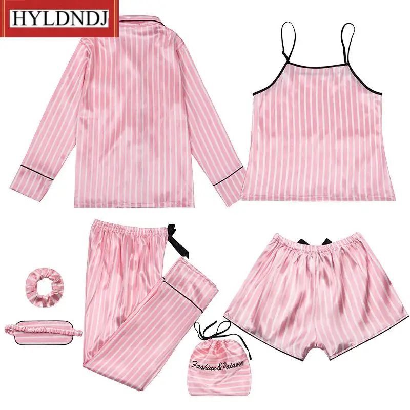New Womens Silk Striped Pyjama Women Sleepwear Set Autumn Winter Homewear Sleepwear Robe Long Sleeve Nightwear Pjs Pajama Set