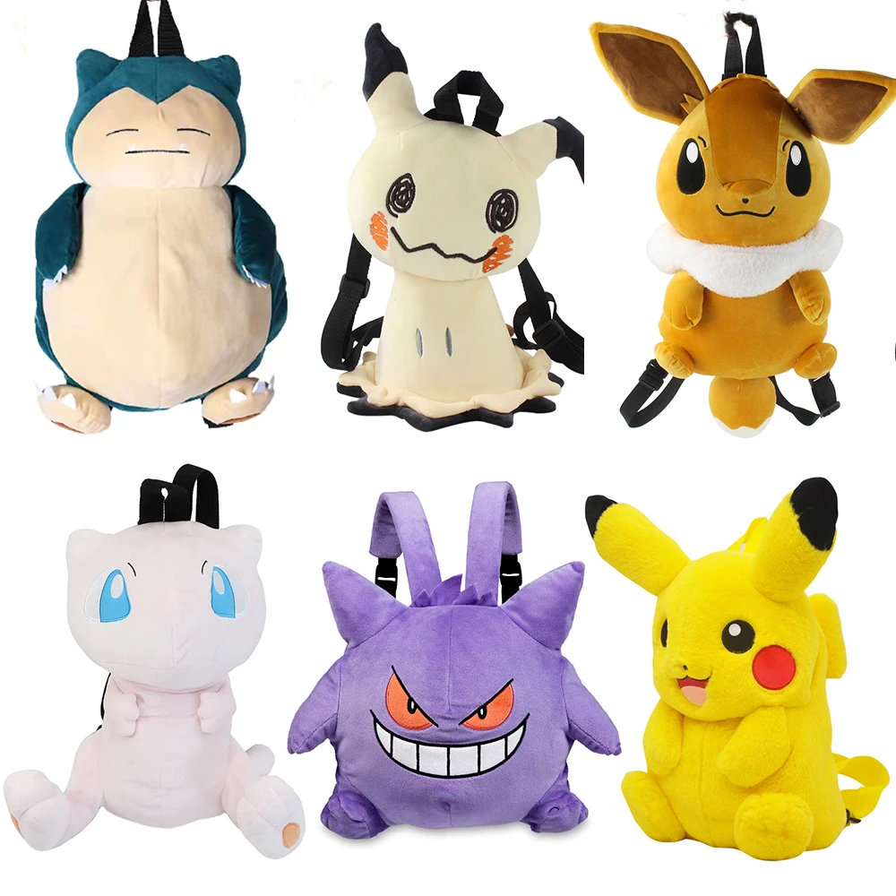 

New Pokemon Backpack Plush Suffed Toy Kawaii Pikachu Mimikyu Eevee Mew Gengar Snorlax Bag Soft Schoolbag Children's Day Gift