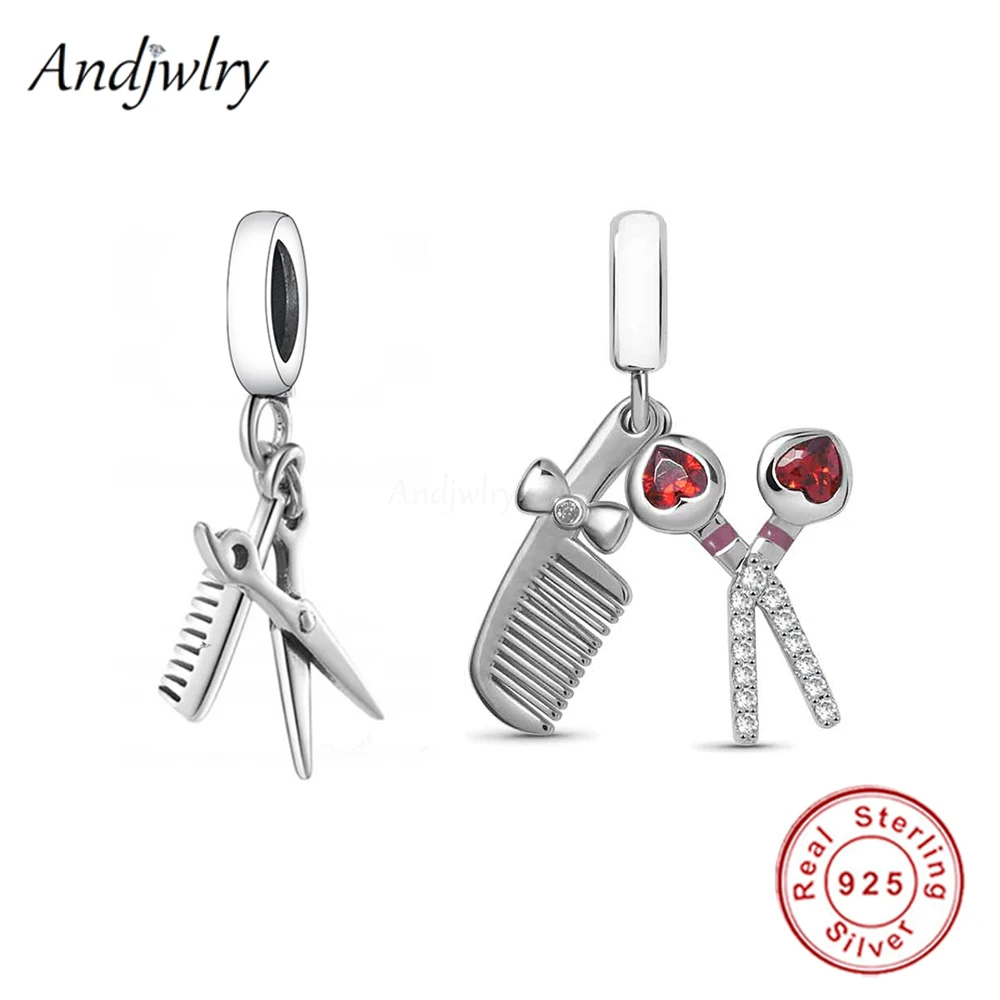 

Barber Tools Fit Bracelet Charms Hairdresser Scissors Comb Pendant Dangle Charm Silver 925 Original Bracelet & Bangle Berloque