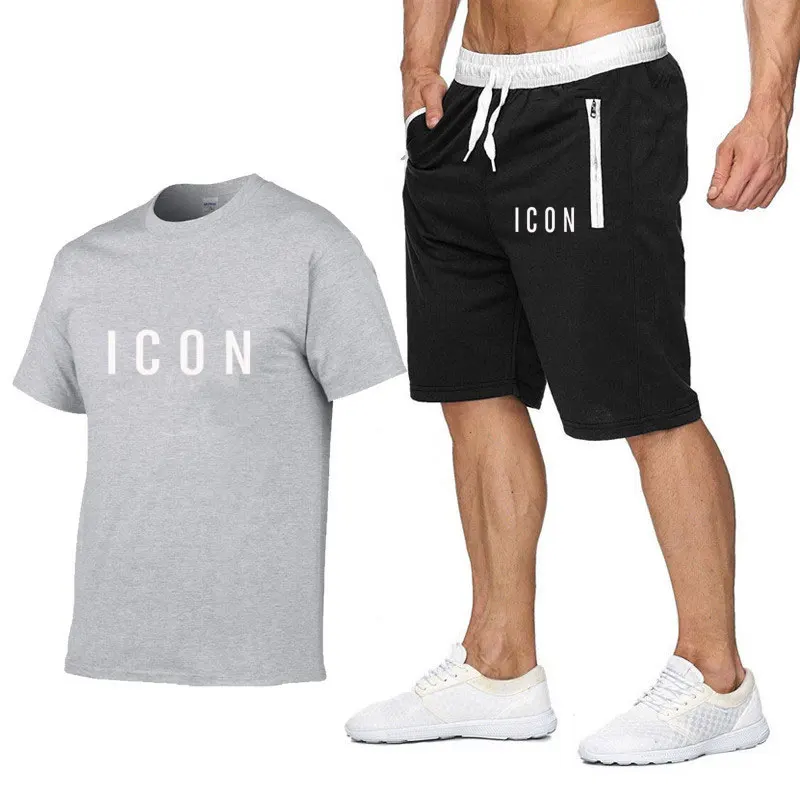Summer Men's Hot Sale New Brand Printed T-Shirt + Shorts 2-Piece Set High-Quality Leisure Suit Sports Running Pants Beach Pants