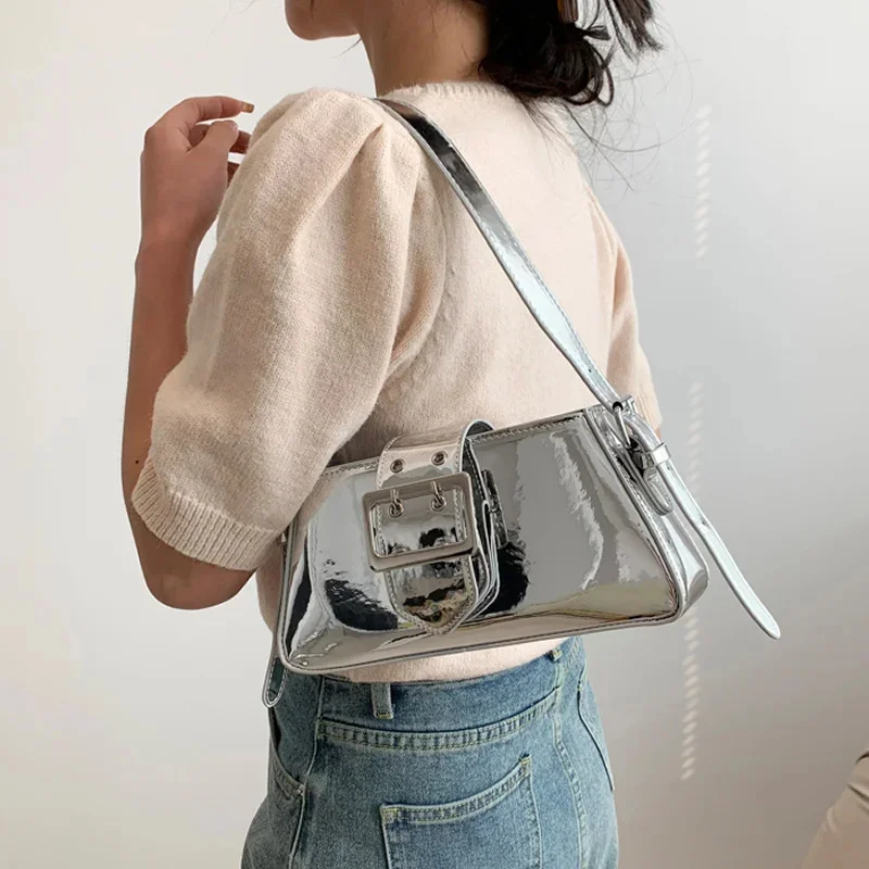 

Y2K Vintage Korean Casual Silver Small Square Shouder Armpit Underarm Tote Bag Ladies Bags Purses Crossbody Handbags Women