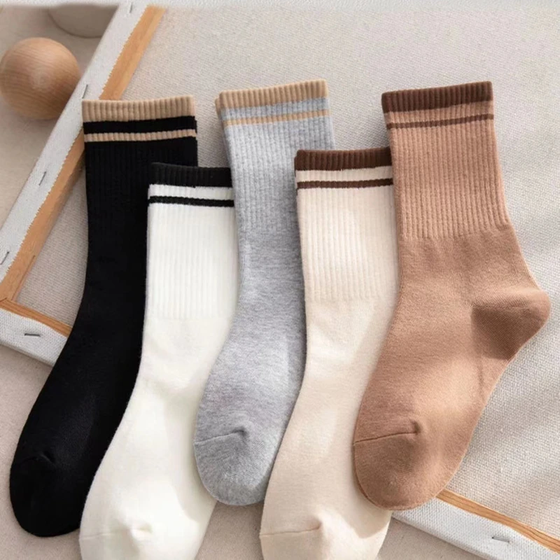 50 Pairs Men Women Cotton Socks Middle Tube Autumn Winter Strip Comfortable Breathable Sweat Absorption Socks