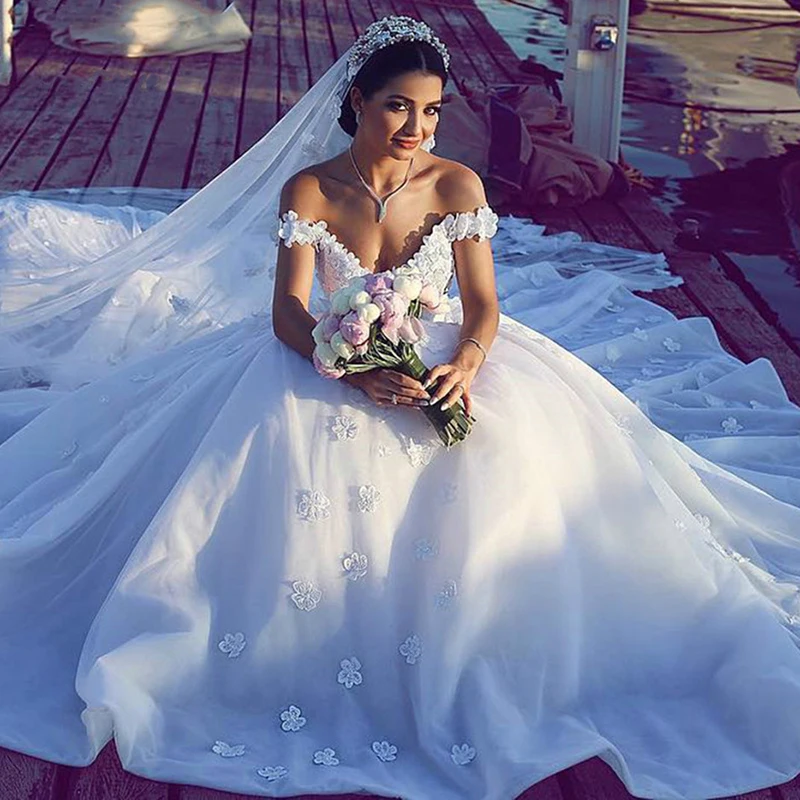 

Женское пышное свадебное платье, бальное платье с открытыми плечами, белое платье с открытой спиной для деревенской церкви, свадебные плать...