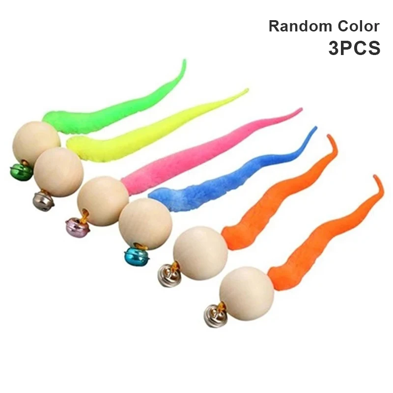 

2022 Cat Chewing Toys Wooden Ball Wiggly Tail Bell Sounding Kitten Bite Toys @LS