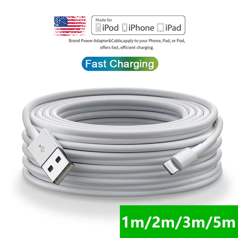 

5m 3m 2m 1m Original USB Cable for Apple Phone Cord Fast Charging Data Cable for iPhone XS XR X 8 7 6S 14 Plus 13 12 11 Pro Max