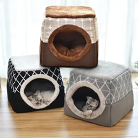 pet warm dog bed kennel cat sleeping nest foldable pubby mat winter closed type bed cave kitten tent cat supply cat house