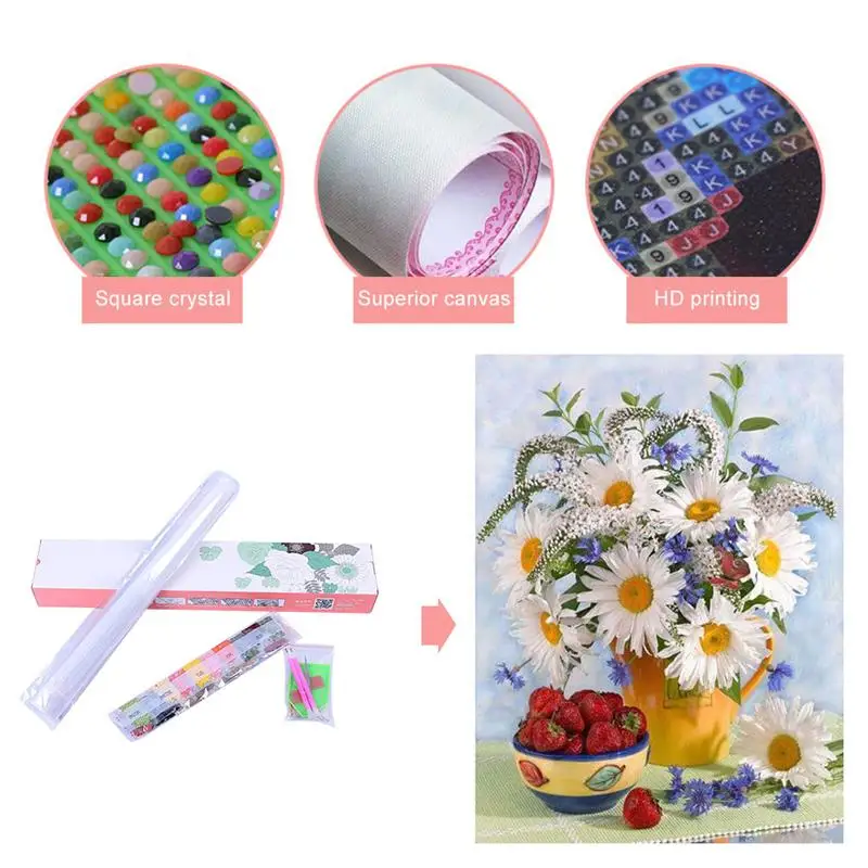 

5D DIY Diamond Painting Flower Cross Stitch Kit Diamond Embroidery Mosaic Rose Full Square Drill Home Office Decoration Gift
