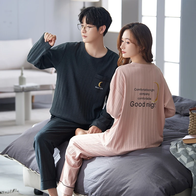 CAIYIER 2022 Cotton Winter Couple Pajamas Set Grid Print Mens Womens Nightwear Leisure Lovers Sweet Sleepwear Suit Soft Homewear