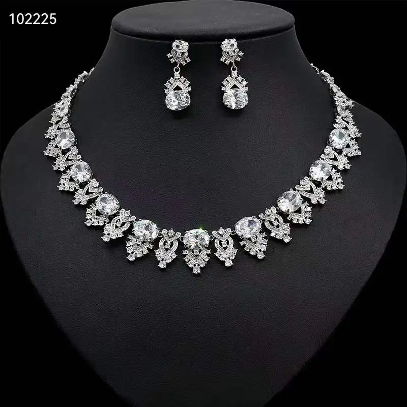 Fashion Top Oval Cubic Zirconia Party 2PCS Necklace And Earring Set Brides Jewelry Sets For Wedding Bridesmaid Accessories N-425