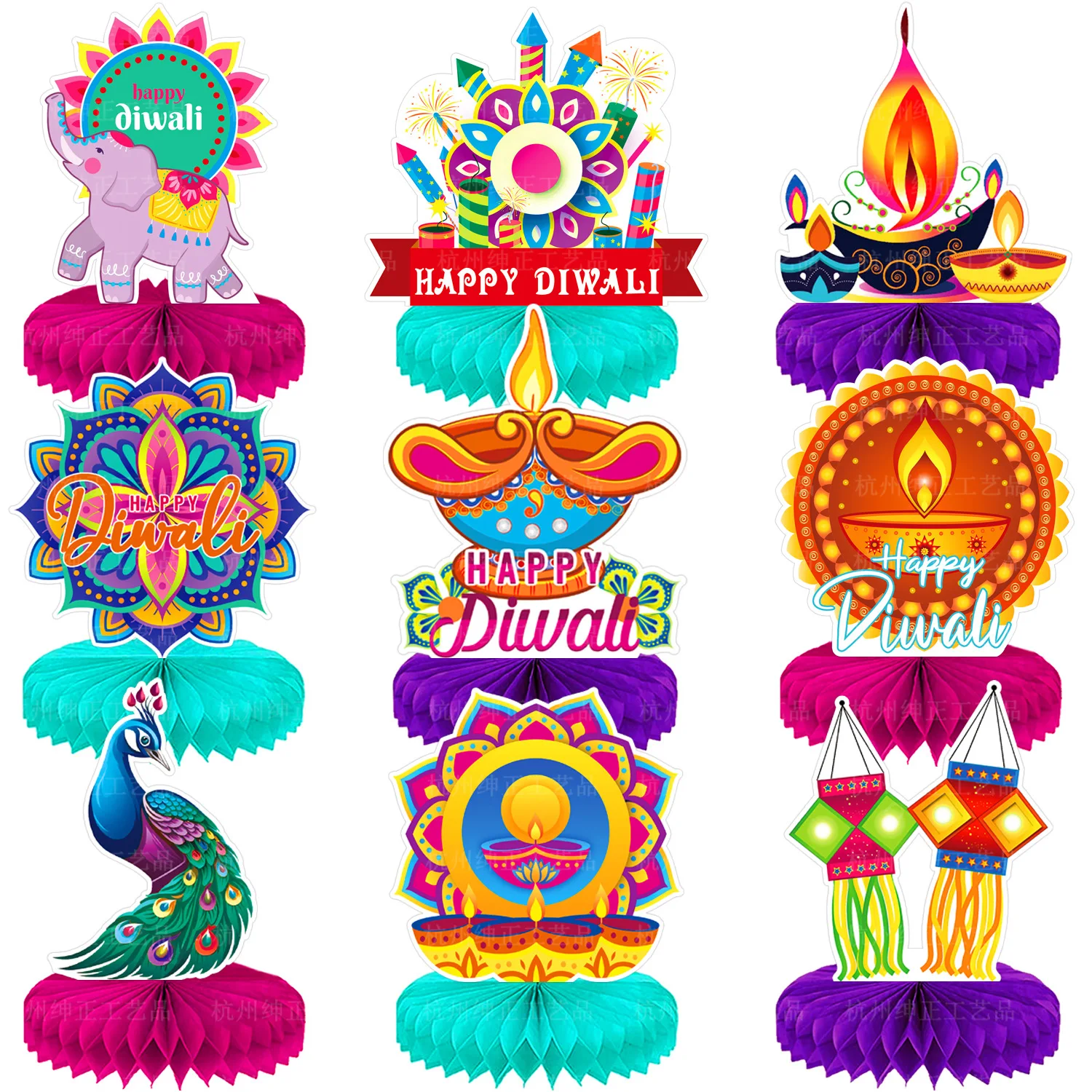 

New Diwali Decoration Honeycomb Indian Lantern Festival Celebrate Diwali Party Ornament Demon Slaying Festival Desktop Honeycomb