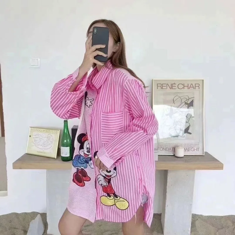 Новинка весна-осень 2024 свободная рубашка с рисунком из мультфильма женская