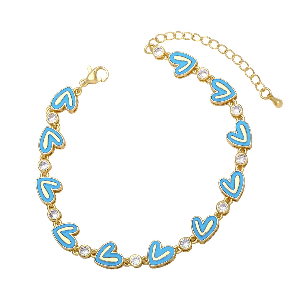 Модные Позолоченные Красочные эмалевые блестящие браслеты с любовным сердцем и