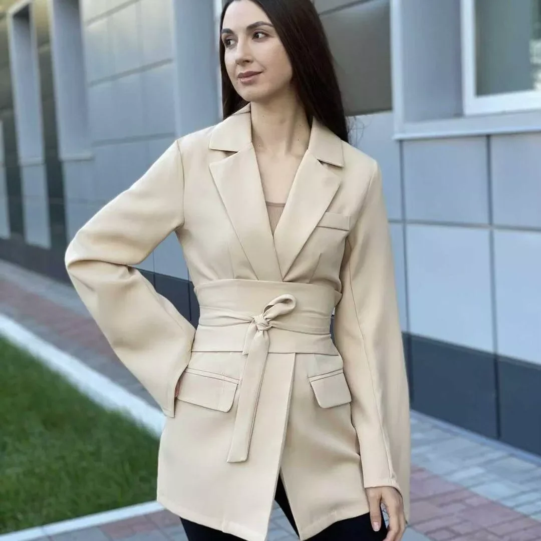 

Уличный кардиган, блейзеры на шнуровке, офисный женский облегающий блейзер с поясом, новый костюм с лацканами и длинным рукавом, пальто для ...