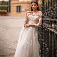 elegant three quarter sleeves wedding dresses appliques lace boho wedding gowns for bride vestido de novia customized vintage