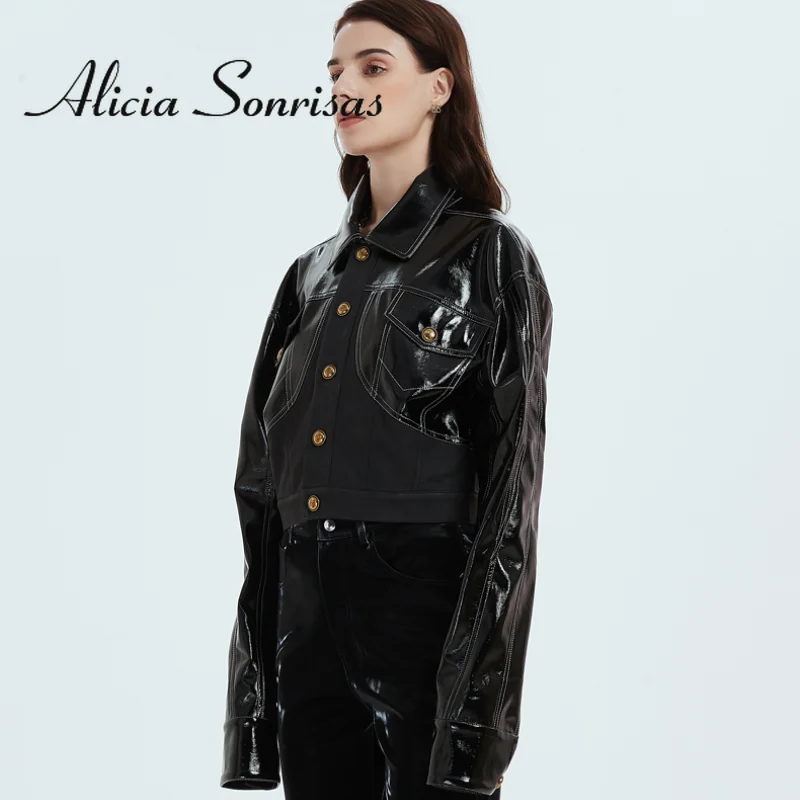 

Женская замшевая куртка в стиле пэчворк, черная блестящая куртка из искусственной кожи в стиле ретро, весна-осень 2022