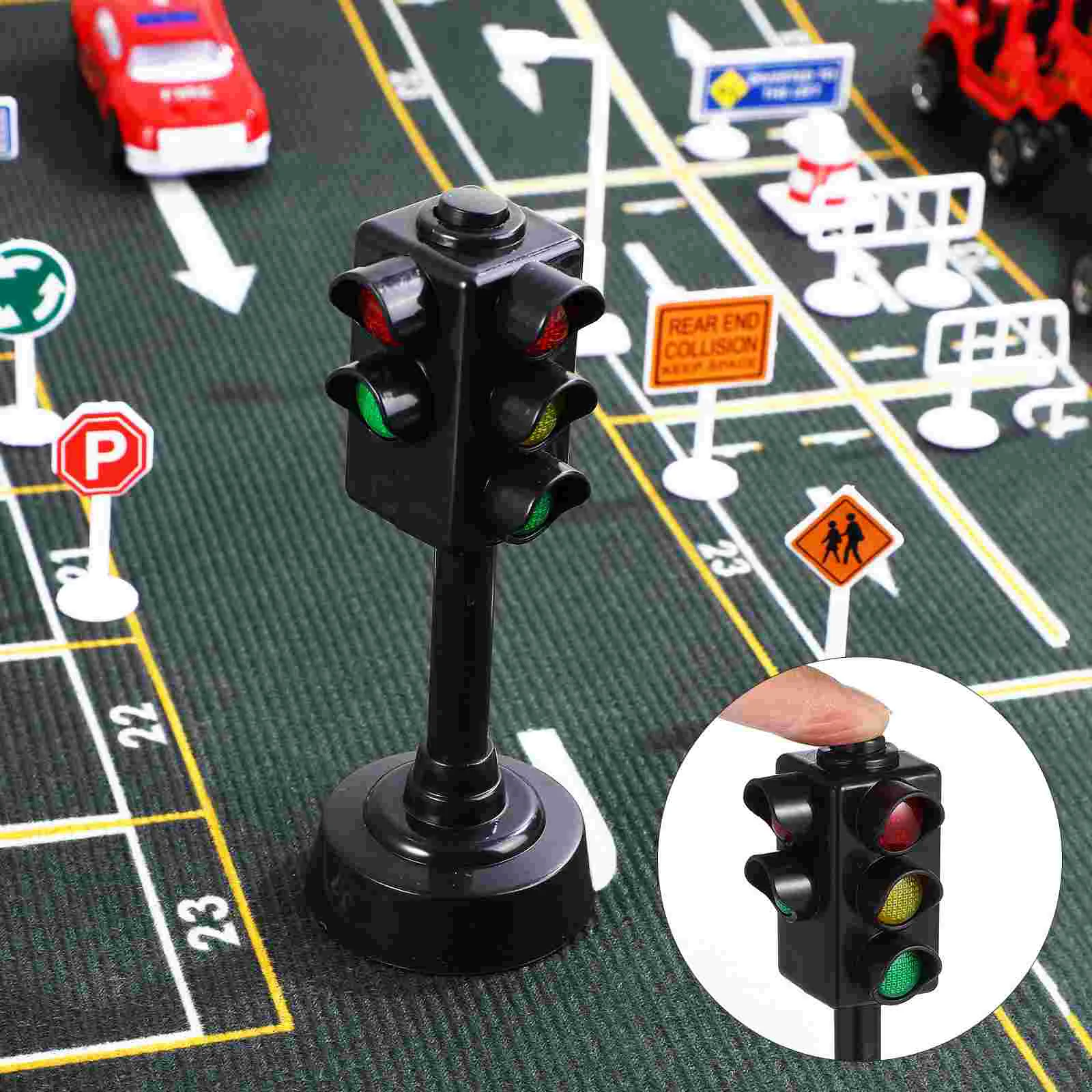 56 Pcs Traffic Light Toy Road Signs Playset Emblems Ornament Pipeline Construction for Kids Plastic