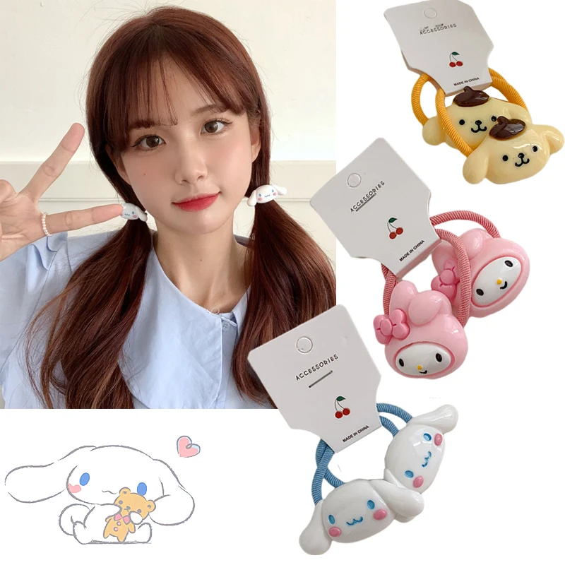 

3Pairs Kawaii Sanrio Hair Rope Cinnamorol Hair Ring Tie Hair Rubber Band High Elastic Hair Accessories Headdress Female Gifts