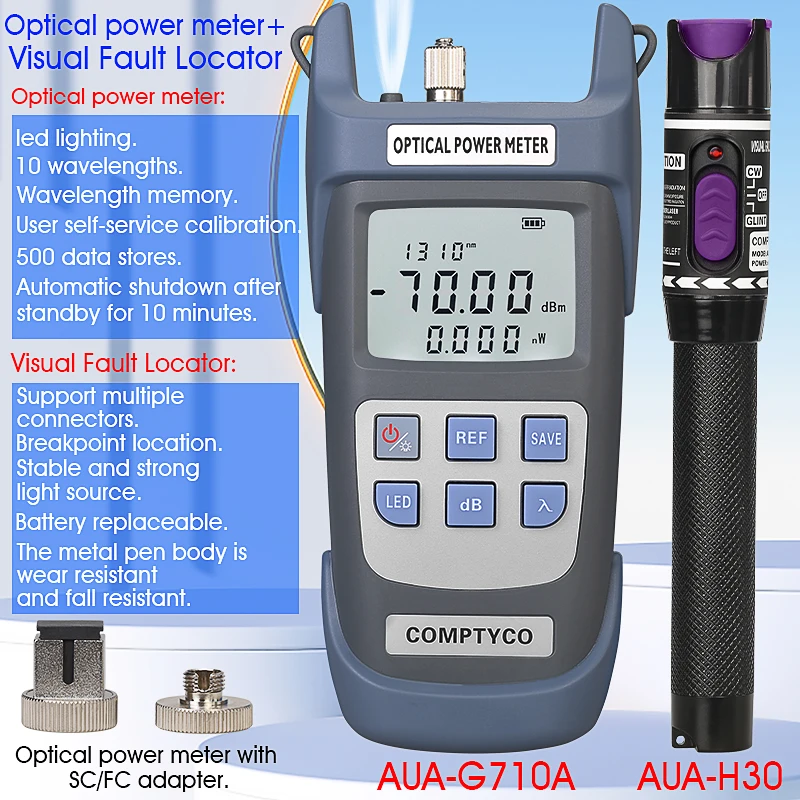 FTTH Fiber Optic Tool Kit Fiber Optical Power Meter-70 +10dBm and 30mw 1/10/50MW Visual Fault Locator Fiber Optic Test Pen