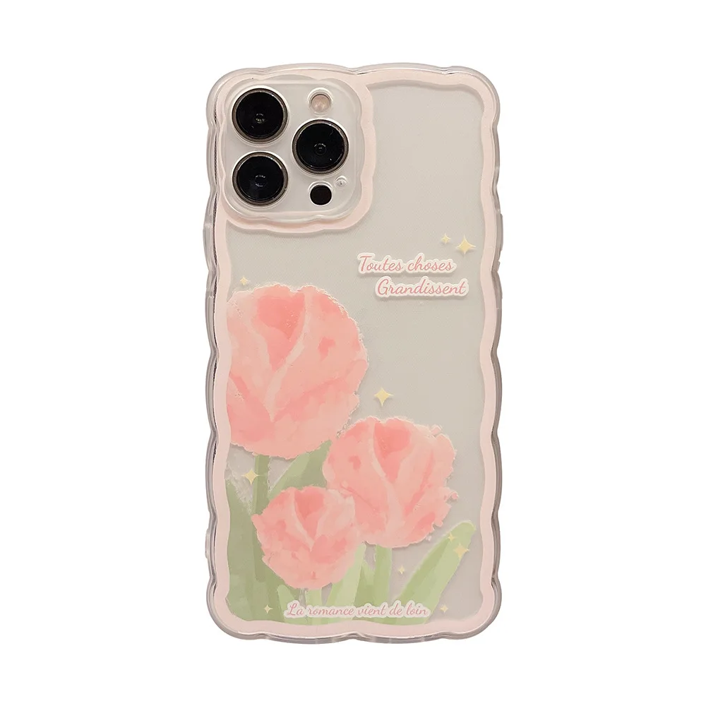 

Luxury wave sweet spring tulip art transparent Phone Case For iPhone 14Plus 14 13 12 11 Pro Max Xr Xs Max 7 Plus case Cute cover