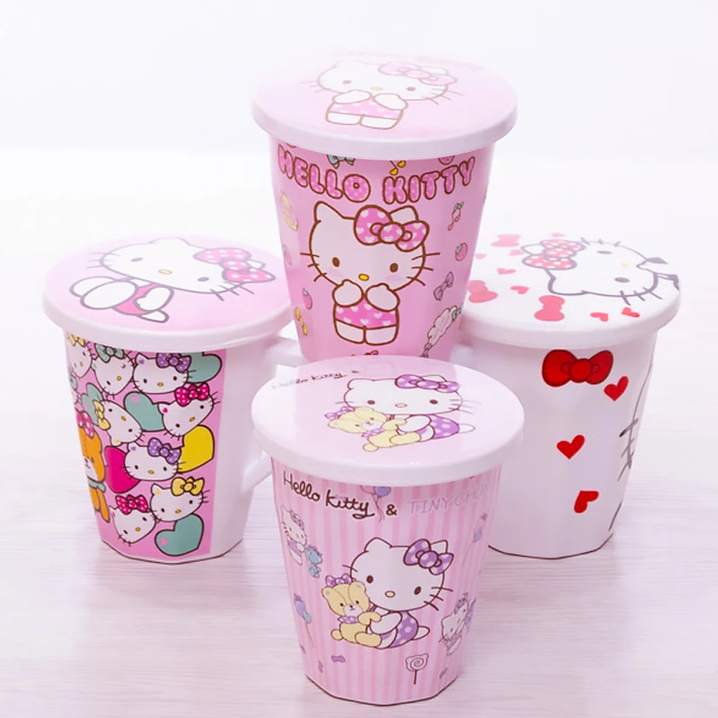 

New Sanrio Mug Kawaii Melody Kitty Breakfast Hot Milk Kids Cup Melamine with Lid Handle Cartoon Print Cold Drink Coffee Cup