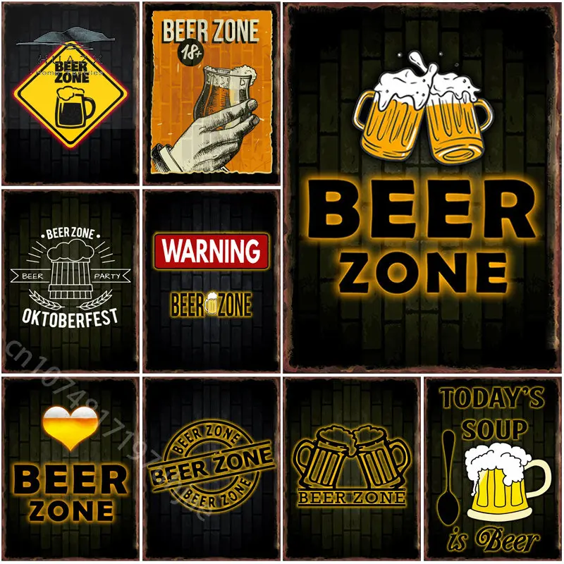 

Neon Beer Zone Metal Tin Sign Poster for Paintings Picture Print Art Aesthetic Houses Decorations Wall Decor Home Decoration