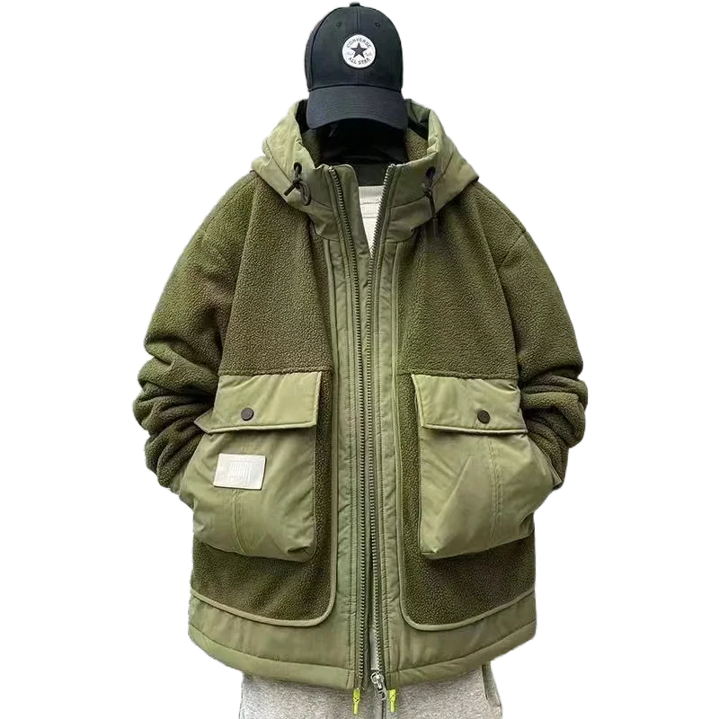 

Lamb Wool Teddy Cashmere Fleece Jacke Army green black Tactical Camo Warmer Fleece hoodies Cargo thick Jacket Mens Thermal coat