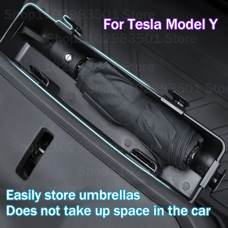 

Ящик для хранения в переднем багажнике из АБС-пластика для Tesla Model Y, автомобильный органайзер для зонта, держатель с крючком, Автомобильный интерьер Tesla Model Y 2023, аксессуары