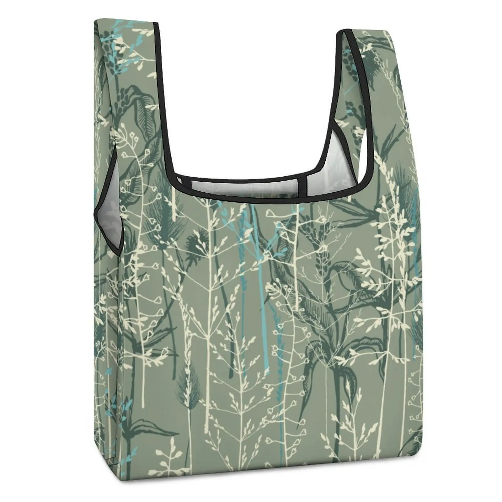 Custom Pattern Women Shopping Bag Supermarket Leaves Printed Lightweight Bag Travel Portable Foldable Food Bag
