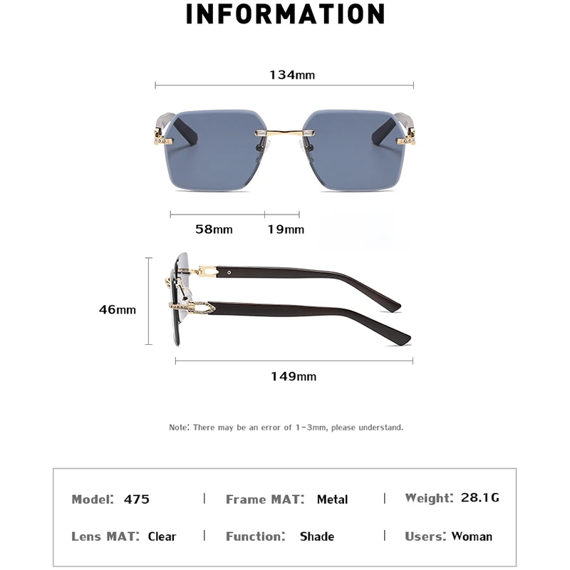 Солнцезащитные очки без оправы для мужчин и женщин винтажные квадратные