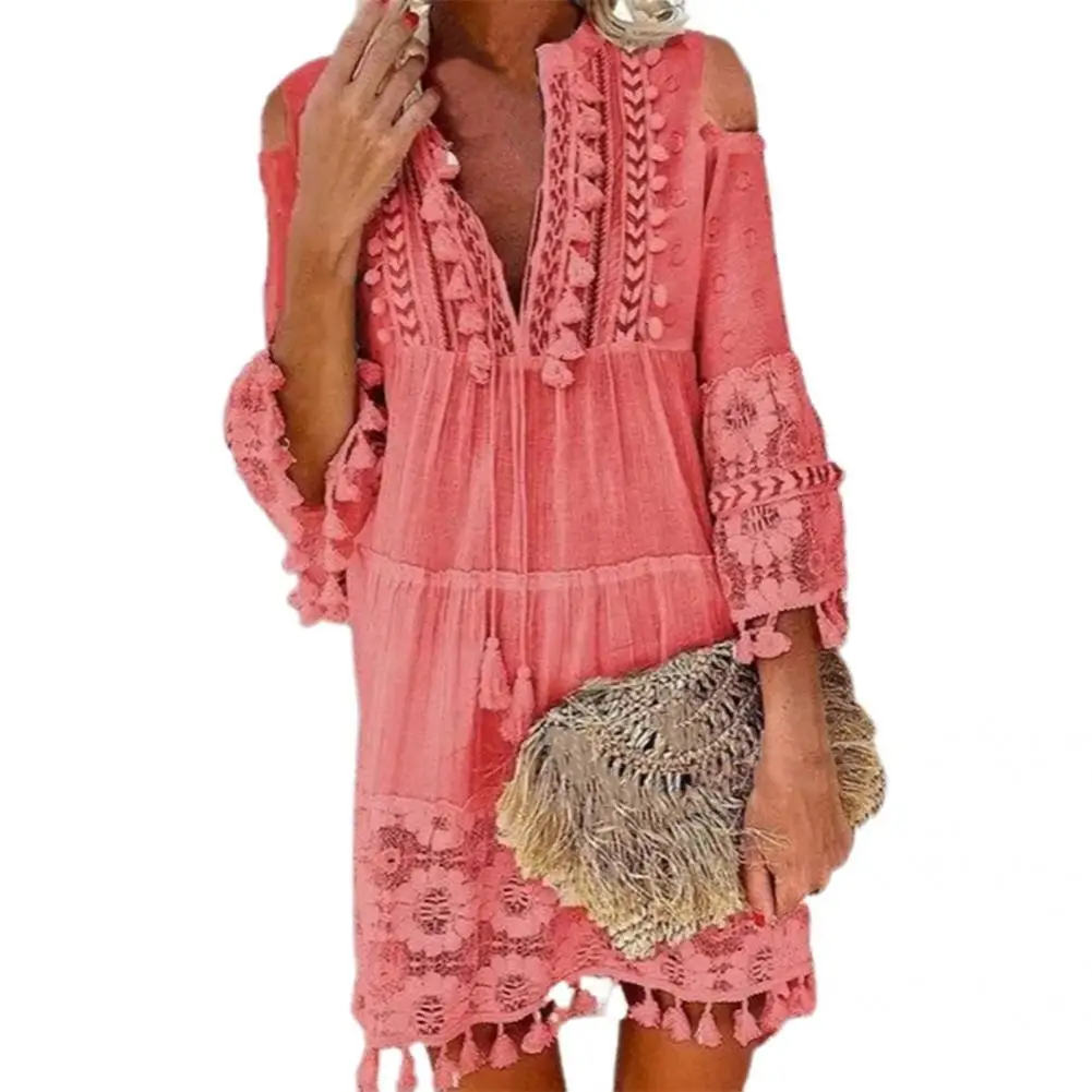

Casual Dress 3/4 Sleeve Women Above Knee Deep V Neck Women Mini Dress Party Dress for Vacation