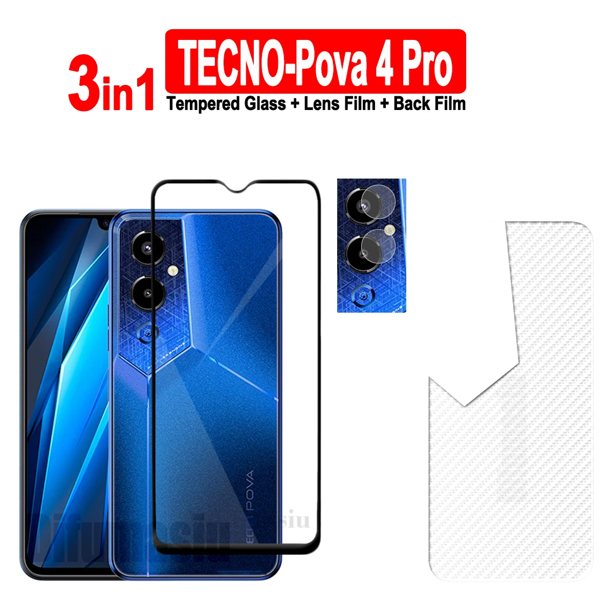 Защитная пленка 3 в 1 для TECNO Pova 4 Pro стекло 5Pro NEO 2 5G/ POP 6 7 5 LTE 8/ Spark GO 2024 2022 2023