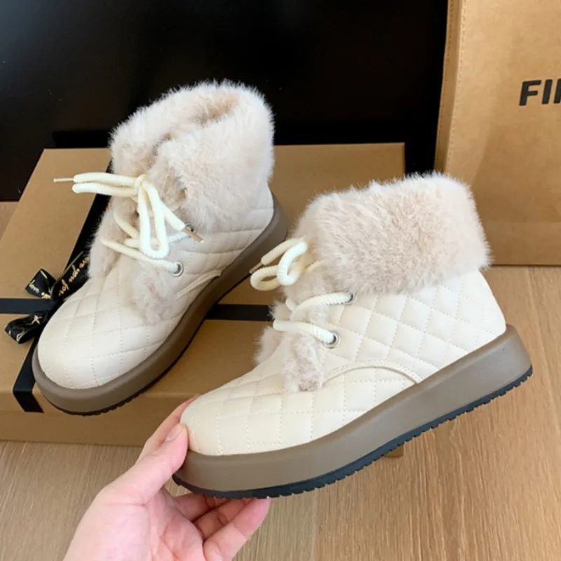 Зимние ботильоны на меховой платформе женская обувь плоской подошве плюшевая