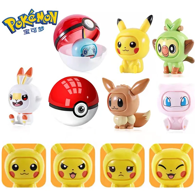 

Pokemon Face-changing Doll Anime Action Figure Pikachu Super Dreamy Little Fire Dragon Elf Ball Kawaii Gashapon Toys Children's