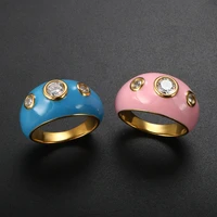 zmfashion lovely ring for women men pink blue dripping oil enamel zircon jewelry crystal luxury stainless steel finger rings new